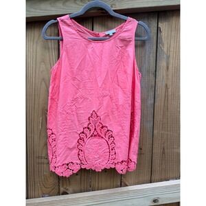 Silkland Sleeveless 100% Cotton Embroidered Lace Top Coral Pink Women's‎ Small